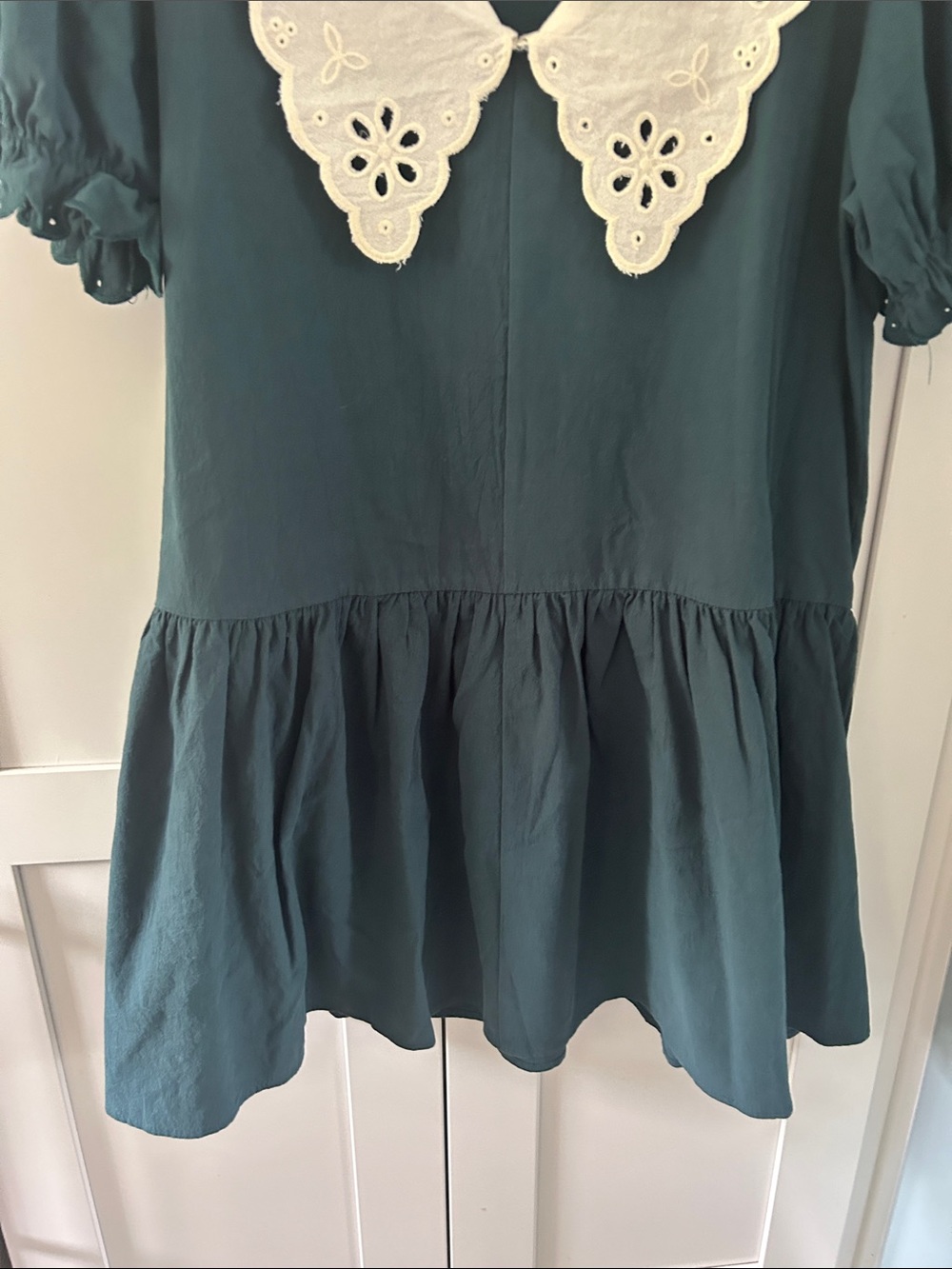 Pomander Place Teal Tunic Dress with White Eyelet Collar - Picture 5 of 5